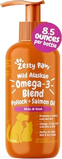 Zesty Paws Salmon Oil for Dogs & Cats - Omega 3 for Dogs 8.5oz | Fish Oil for Dogs and Cats - Omega-3 Blend Pollock + Salmon Oil - for Skin and Coat Support, Omega 3 Supplement for Pets