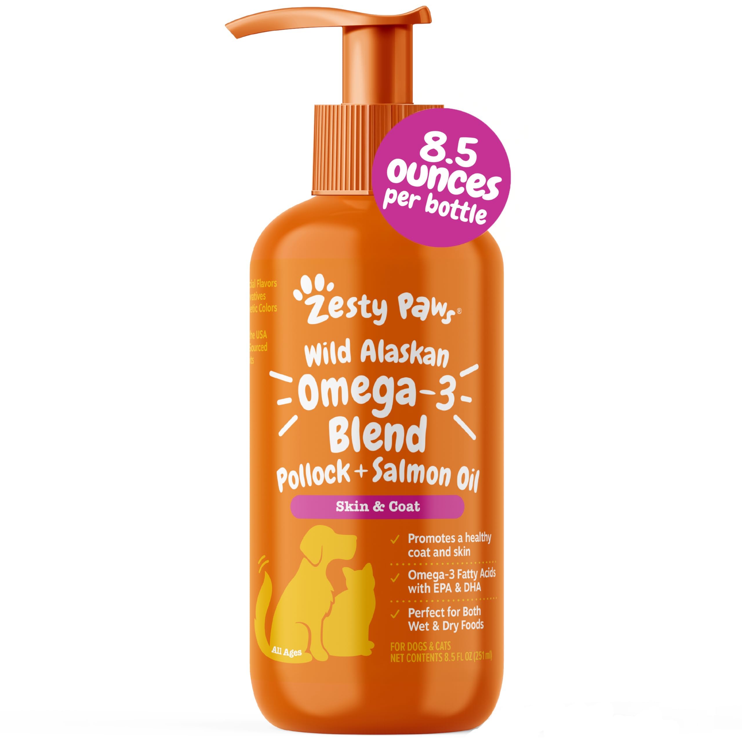 Zesty Paws Salmon Oil for Dogs & Cats - Omega 3 for Dogs 8.5oz | Fish Oil for Do