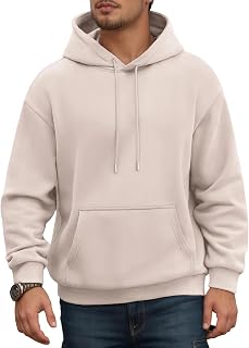 Jhsnjnr Mens Hoodies Fleece Lined Long Sleeve Drawstring Sweatshirt with Pocket Basic Plain Pullover Hoodie