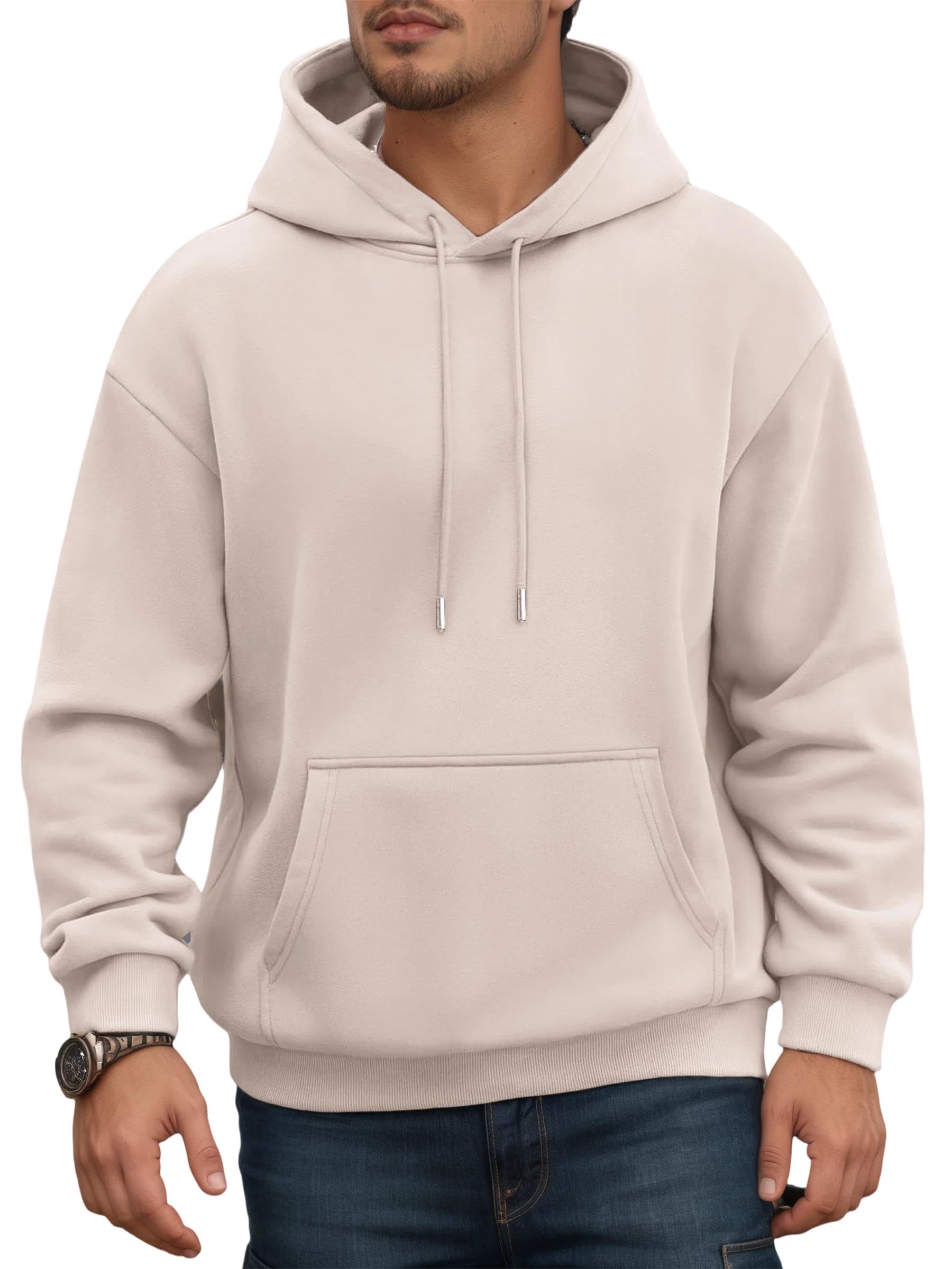 Jhsnjnr Mens Hoodies Fleece Lined Long Sleeve Drawstring Sweatshirt with Pocket 