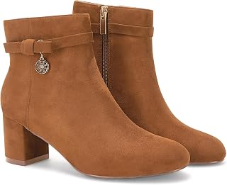 Coutgo Women's Ankle Boots Chunky Block Low Heel Vintage Tie Knot Booties Shoes with Side Zipper
