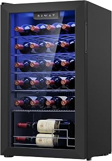 Icyglee 25 Bottle Wine Cooler Refrigerator,Freestanding Wine Fridge,Black | Compressor Cooled, 41-64°F Adjustable Temp, Double-layer Glass Door, Red & White Wine Storage, Home Bar