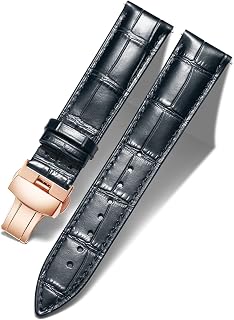 BINLUN Leather Watch Strap Replacement Leather Strap for Men/Women with Butterfly Deployment Buckle Silver/Gold/Rose Gold 12mm-24mm 10 Colors
