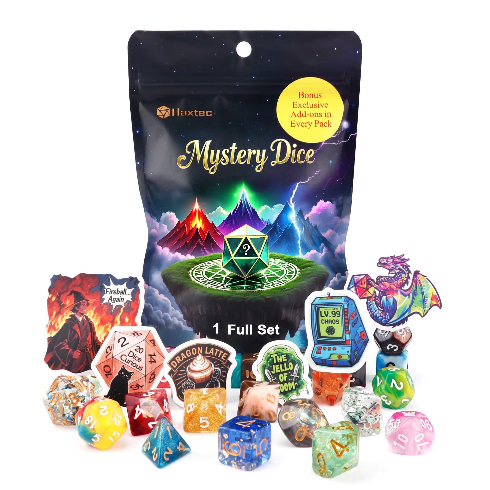 Haxtec Mystery DND Dice Set, 7 Pcs Random Resin Polyhedral RPG Dice | 3 Funny Wa