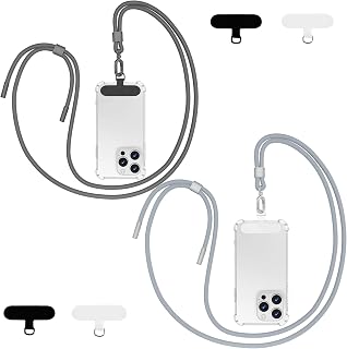 Qyoocom Crossbody Phone Lanyard for All Smartphones,2 Adjustable Nylon Neck Strap with 4 Patches, Phone Chain Practical and Stylish Light Grey Dark Grey