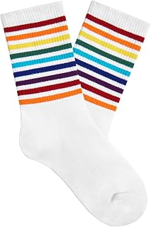 American Trends Womens Crew Socks Striped Athletic Socks Vintage Slouch Solid Color Mid Calf Tube Socks