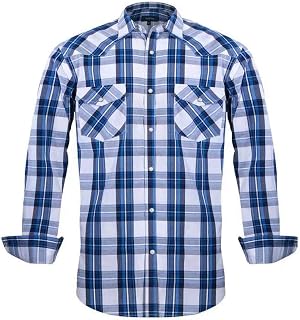 Men’s Western Cowboy Shirts-Long Sleeve Snap Button Plaid Shirt, Regular Fit Cotton Casual Shirt