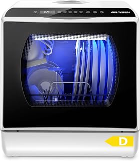 AIRMSEN Mini Table Top Dishwasher - Upgraded 6 Programs | Portable Countertop Dishwasher No Plumbing with 2 Water Supply Modes for Kitchen Apartment Outdoor - with Baby Care Mode