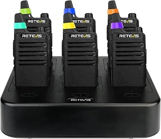 Retevis RT22 Commercial FRS Walkie Talkies Rechargeable Long Range (6 Pack) | Slim & Lightweight 2 Way Radio, For K-12 & Retail, Comfortable for All-Day Wear, Loud & Clear Audio, Charge 6 Radios At Once
