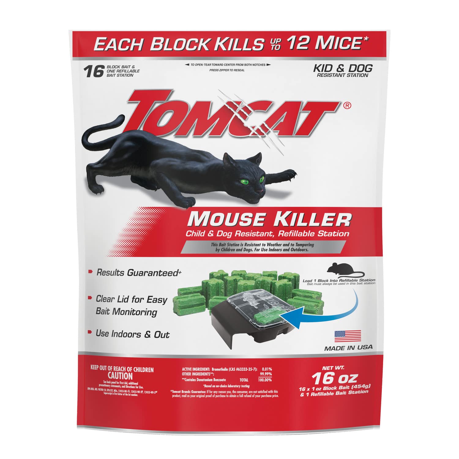 Tomcat Mouse Killer, Child & Dog Resistant, Refillable Station and 16 Baits | We