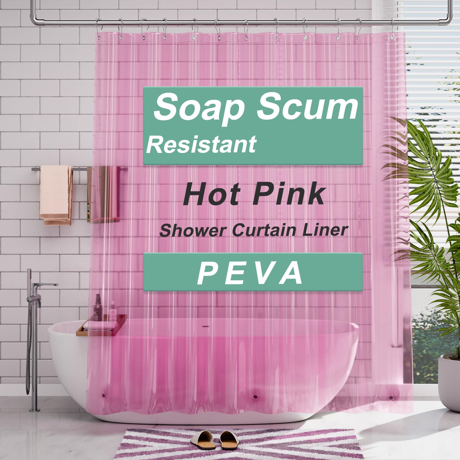 AmazerBath Shower Curtain Liner, 72x72 Transparent Hot Pink Shower Liner, Lightw