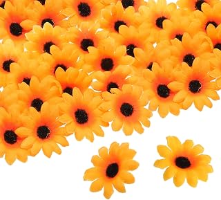 100pcs Artificial Daisies Flower Heads,1.6" Silk Fake Daisies Heads Mini Daisies Artificial Flowers Bulk for DIY Wedding Bouquets Centerpieces Party Home Decorations, Black/Yellow