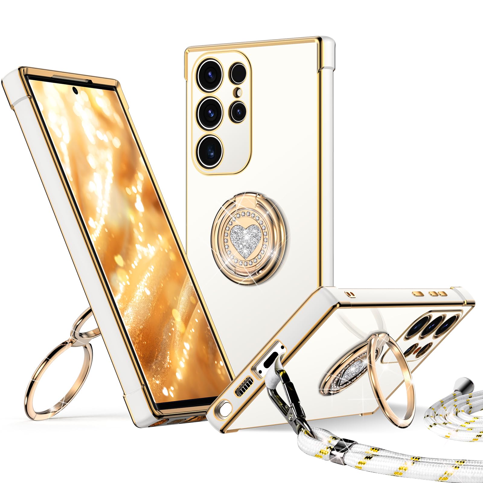 XYZ Cover for Samsung Galaxy S22 Ultra with Lanyard, White