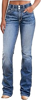 Flamingals Bootcut Jeans for Women Stretchy Butt Lifting Tummy Control Bootcut Jeans Sea Blue 2XL