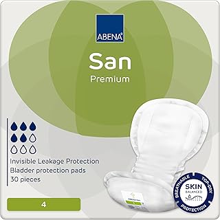 ABENA San Premium Mens & Womens Incontinence Pads, Breathable & Comfortable, Fast Absorption, Discreet & Effective Shaped - Premium 4, 800ml Absorbency, 30PK