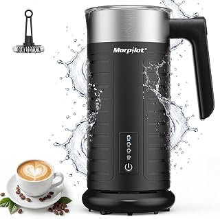 Morpilot Electric Milk Frother 4 in 1 - Dishwasher Safe (Unique), 75-240 ml, Quiet & Fast, for Hot & Cold Milk Foam, Stainless Steel, Non-Stick, for Latte Macchiato & Cappuccino