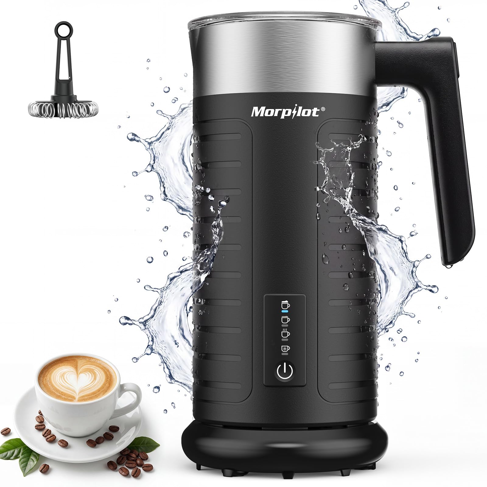 Morpilot Electric Milk Frother 4 in 1 - Dishwasher Safe (Unique), 75-240 ml, Qui