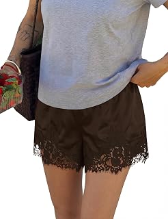 LOMON Women Satin Silk Lace Shorts Y2k Mini Shorts Coquette Bottoms | Lace Trim Shorts, Elastic Waist Low Rise Short, Lounge Half Slip Pajama Bottoms, French Knickers