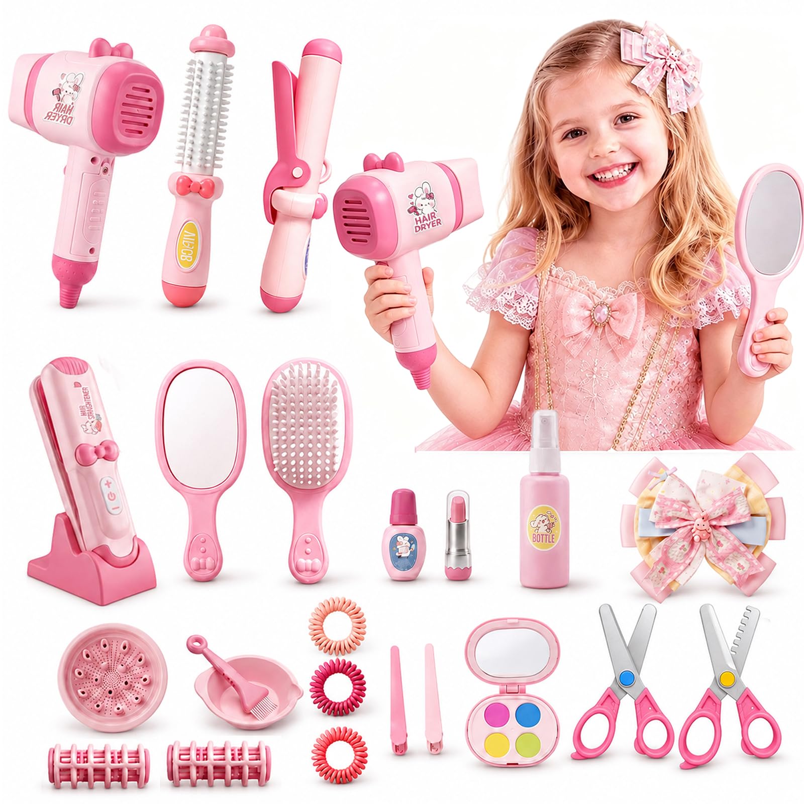 Pretend Play Hair Salon Toy Set for Girls, Pretend Makeup for Toddlers | Pretend