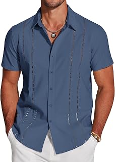 COOFANDY Men's Cuban Guayabera Shirt Short Sleeve Button Down Shirts Casual Summer Beach Shirts