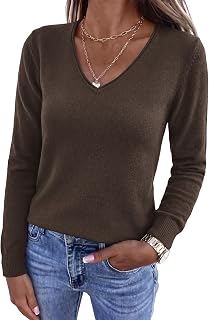 PRETTYGARDEN Damen-Pullover 2026, modisch, V-Ausschnitt, langärmelig, gerippt, Strickpullover, Oberteil, leicht, weich