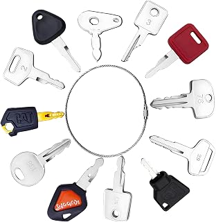 12Pcs Universal Ignition Starter Switch Spare Keys Set, Heavy Duty Plant Dumper Digger Machine Keys, Compatible with JCB/Thwaites/Bobcat/Takeuchi/Hyundai Excavator Tractor Bulldozer