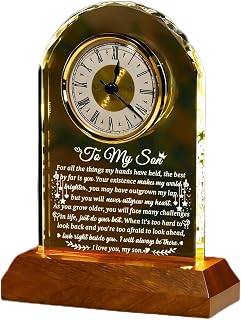 Arikyrist Glass Clock Gifts for Son from Mom Dad with Wooden Light Base