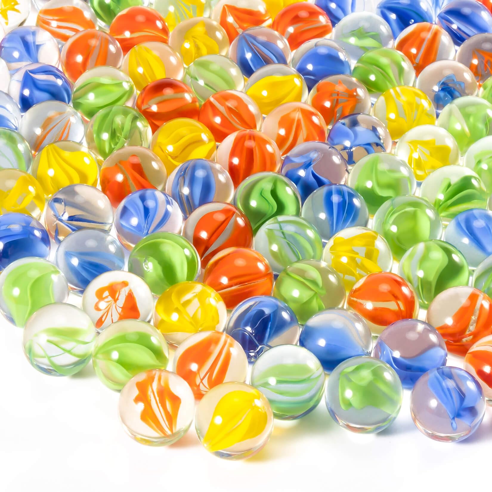 Sukh 90Pcs Glass Marbles Bulk - Thick Cat Eye Marbles, 14mm Medium Beads | Ideal