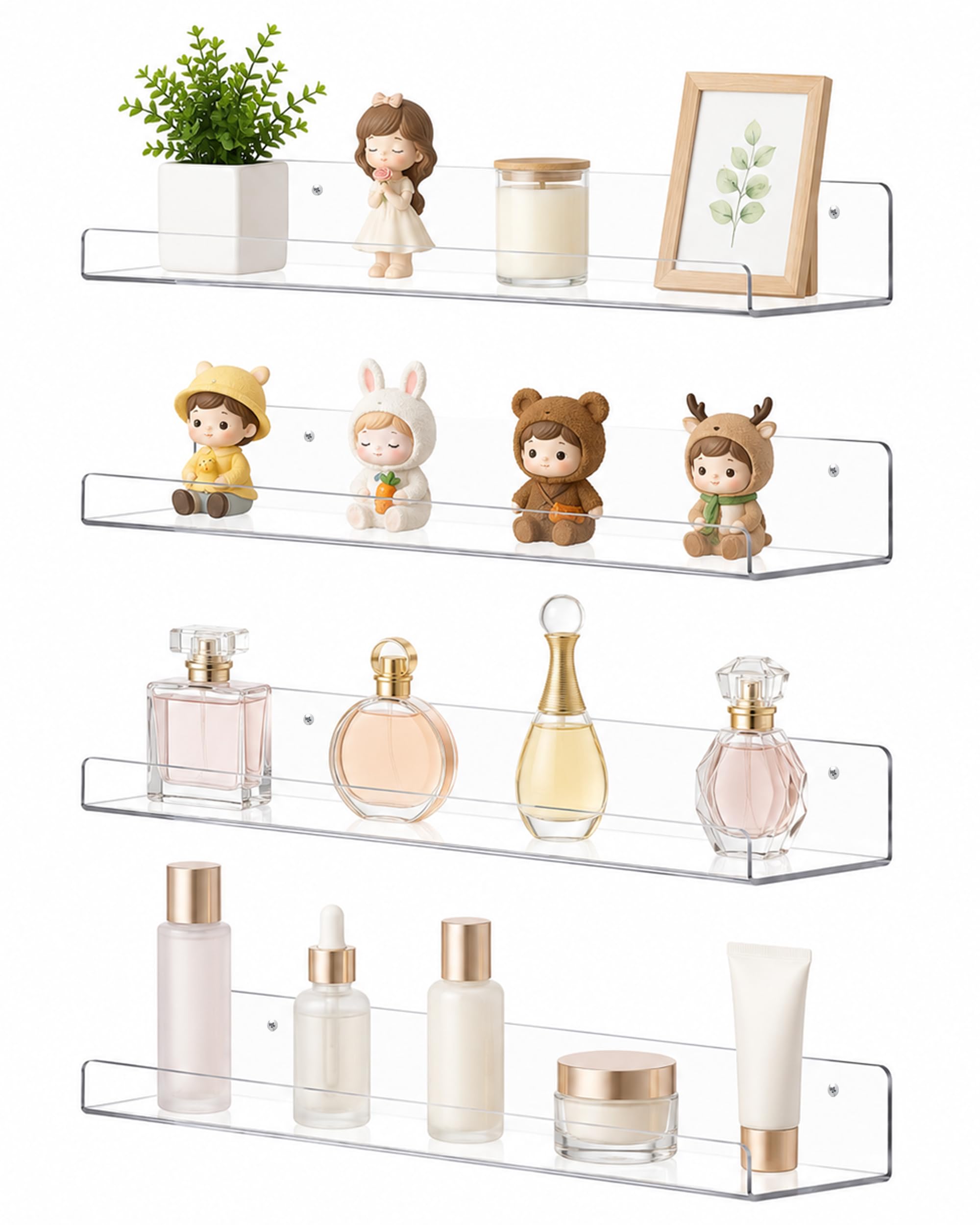 upsimples 4 Pcs 15" Acrylic Shelves for Wall Storage and Organizer, Clear | Tran