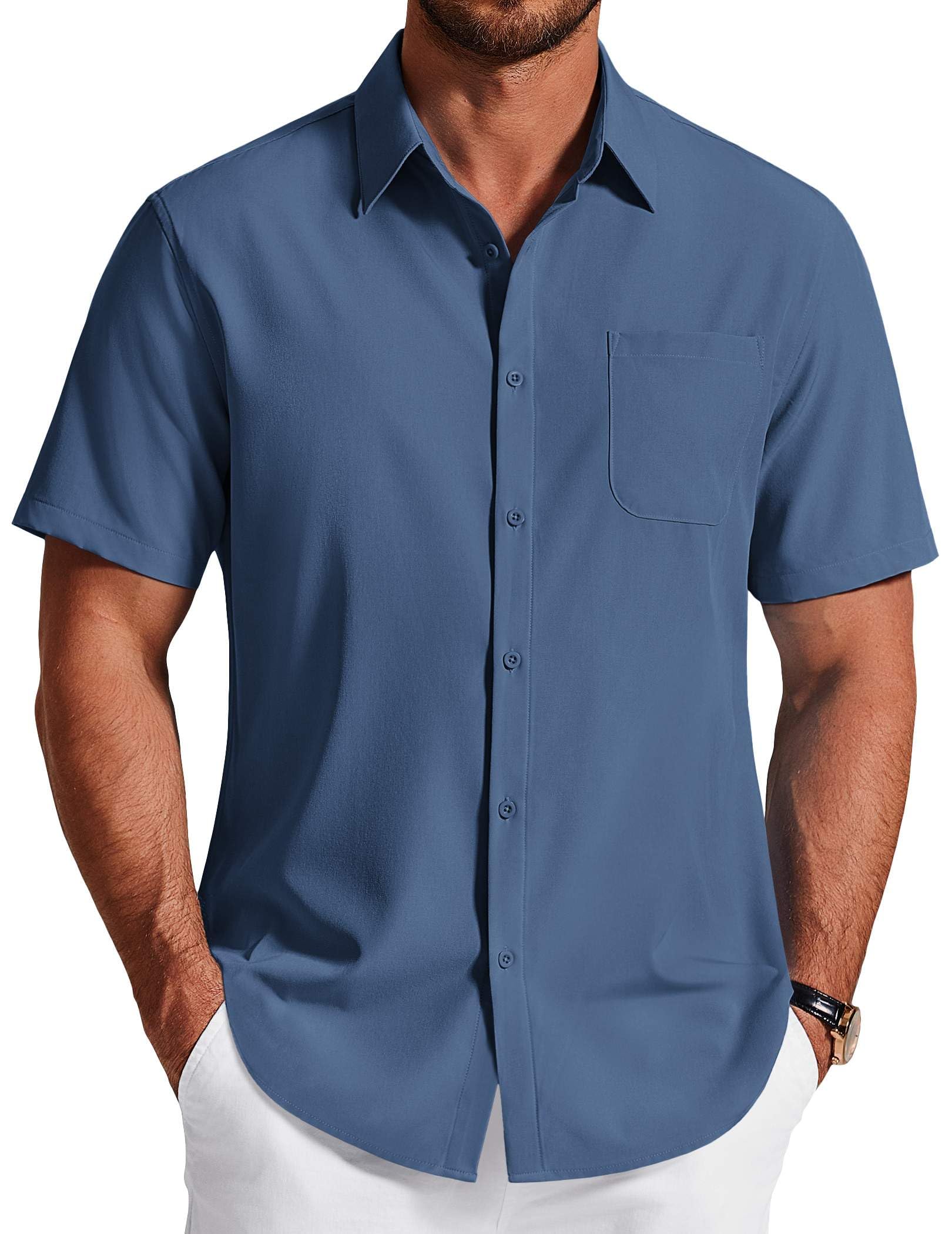 COOFANDY Camisas de vestir de manga corta para hombre, sin arrugas, camisas casu