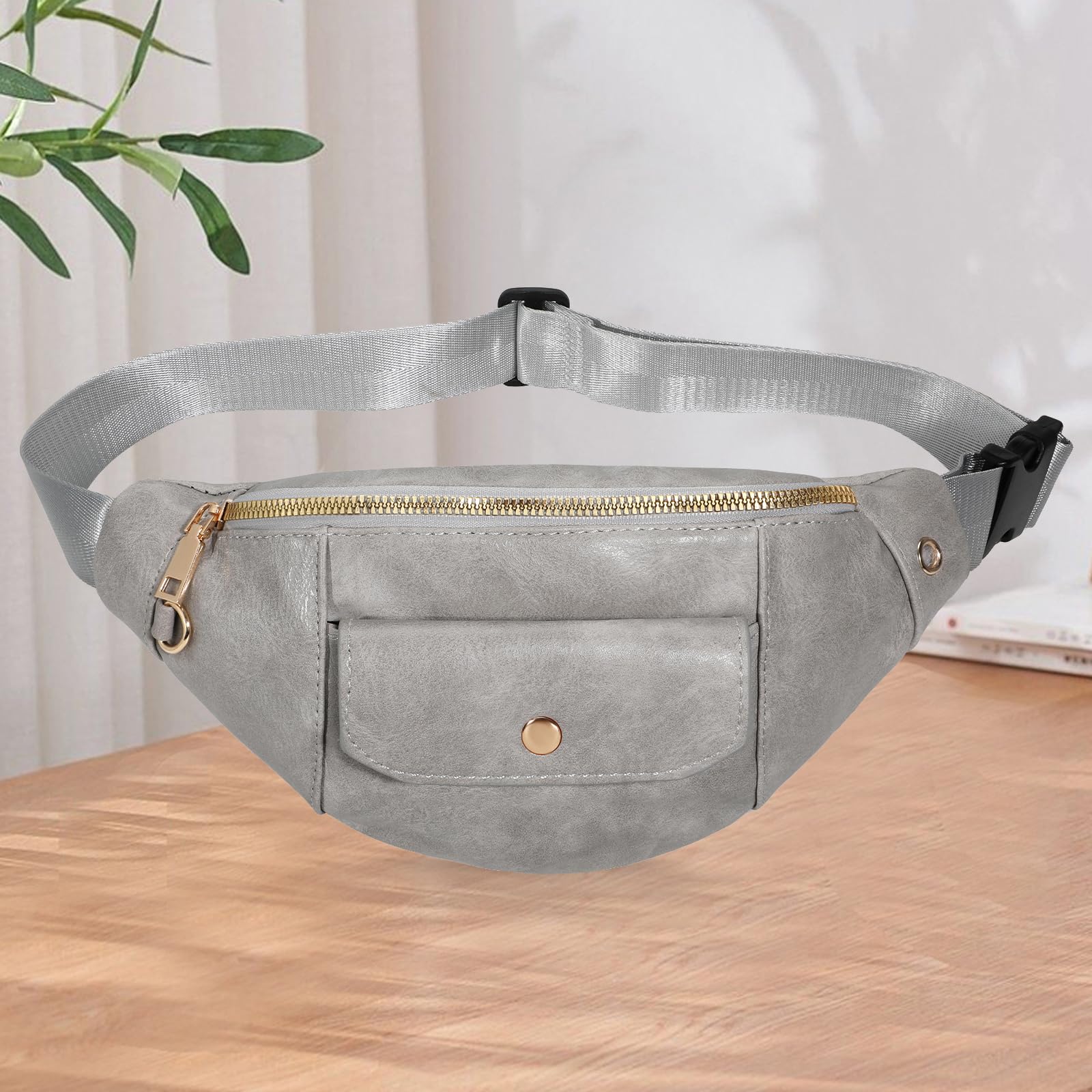 Mens Womens PU Waist Bag Waist Bag Waist Bag with Adjustable Strap and 4 Pockets
