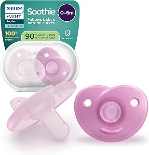 Philips Avent Soothie Soothers - One-Piece Silicone Design, Newborns, Flexible Teat, BPA-Free, Sterilising Case, 2 Pack, SCF099/27