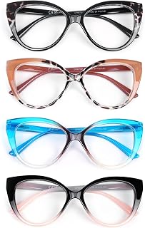 Reading Glasses for Women 4 Pack Blue Light Blocking Filter UV Oversized Cat Eye Stylish Spring Hinge Readers, 4Cat, 2.75
