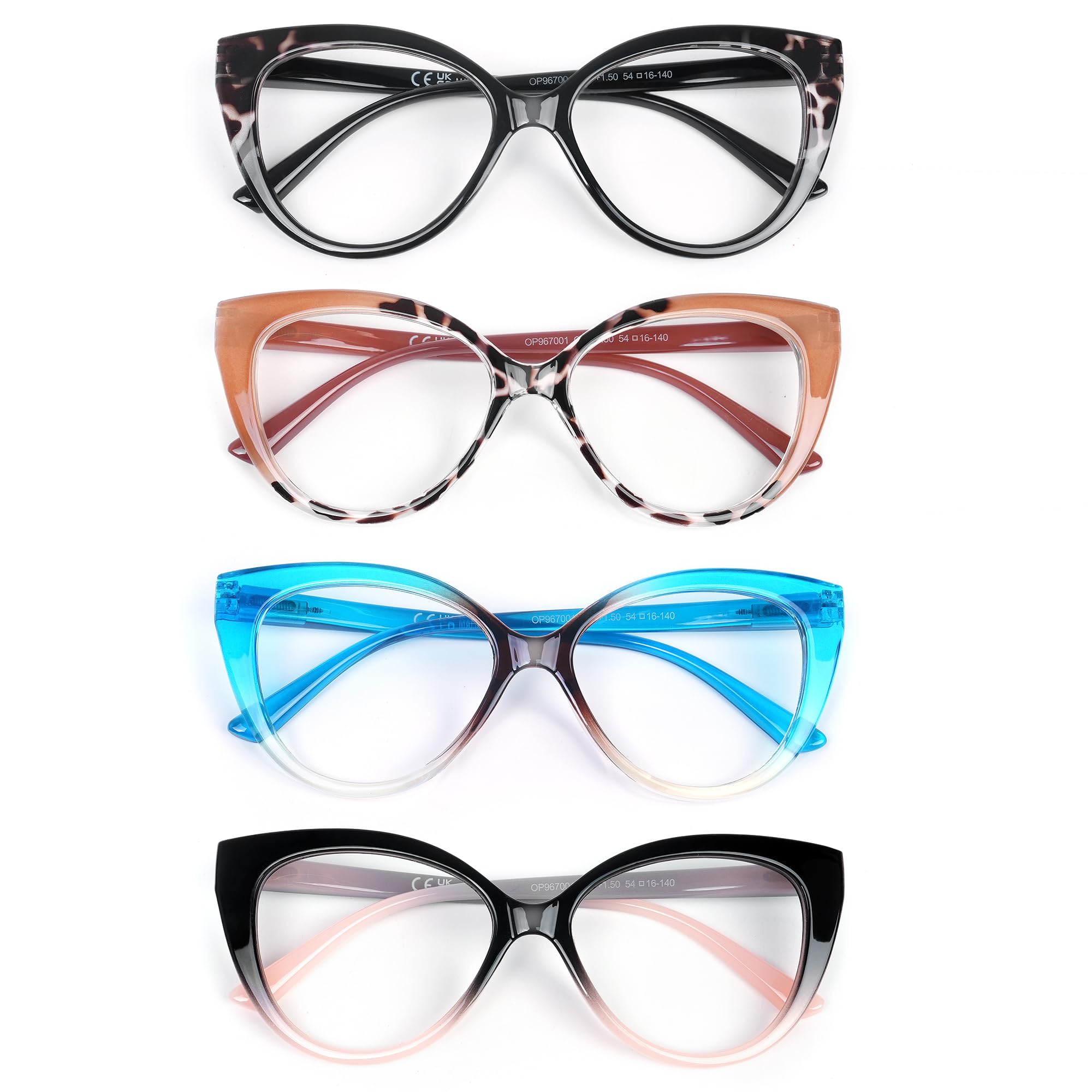 Reading Glasses for Women 4 Pack Blue Light Blocking Filter UV Oversized Cat Eye