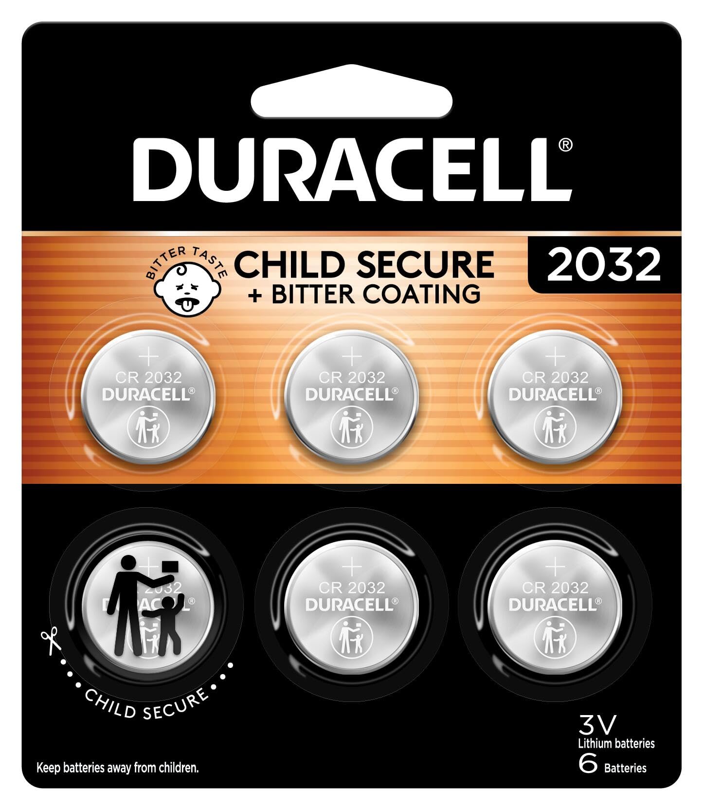 Duracell 2032 Lithium Battery, 6 Count, AirTag & Key Fob, CR2032 3V Cell
