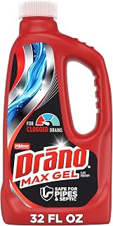 Drano Max Gel Drain Clog Remover & Cleaner, Safe for All Pipes/Septic, 32oz | Works on Tough Hair, Grease, Soap & Food Clogs, Cuts Through Standing Water, Protects Against Pipe Corrosion, Kitchen & Bath
