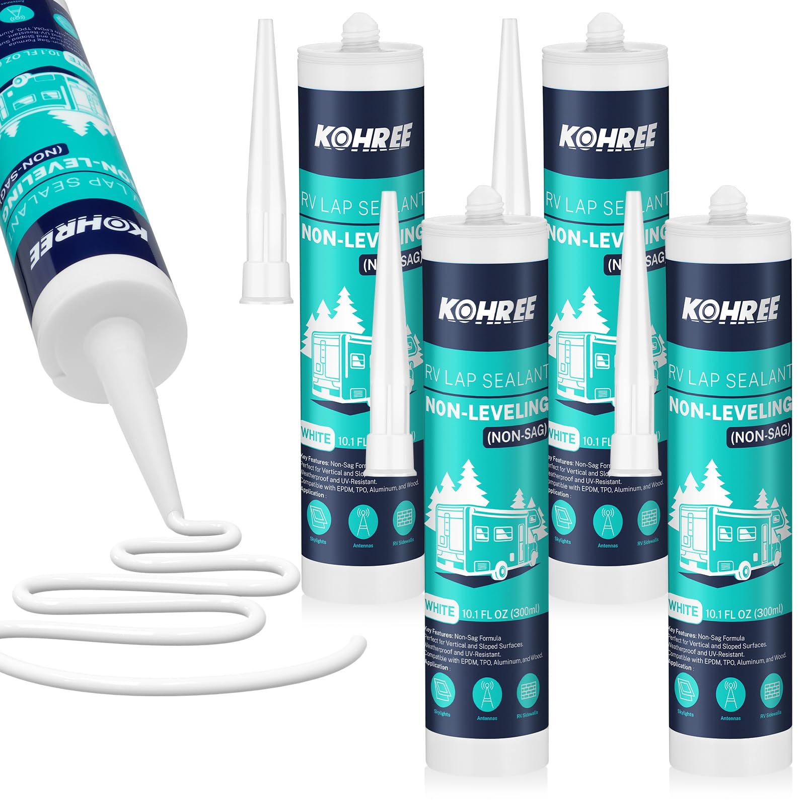 Kohree Non Sag RV Roof Sealant 4 Pack, Lap Sealant for RV Roofs White