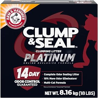 Arm & Hammer Platinum Clumping Cat Litter, Clump & Seal, Multi-Cat, 8.16 kg | Complete Odour Sealing with 14 Days of Odour Control, Hard Clumping Clay, 99.99% Dust Free