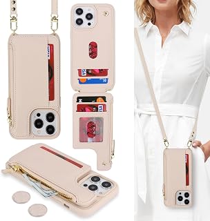 Cavor Custodia a portafoglio per iPhone 15 Pro Max con porta carte da donna, crema
