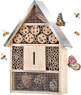 Elipark Wooden Mason Insect Bee Butterfly House,Insect Hotel,an Outdoor Hanging Bamboo Habitat for Bee Butterfly Ladybugs Live,Bee Box,Butterfly Habitat for Garden,9 x 15.7 x 2.5 Inch