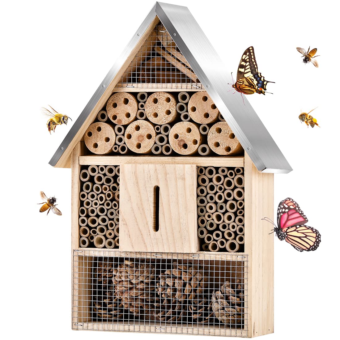 Elipark Wooden Mason Insect Bee Butterfly House,Insect Hotel,an Outdoor Hanging 