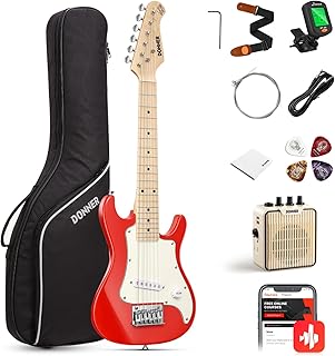 Donner 30 Inch Kids Electric Guitar Beginner Kit ST-Style (Red) | Mini Electric Guitar for Boys Girls with Amp, 600D Bag, Tuner, Picks, Cable, Strap, Extra Strings, and Lessons, DSJ-100