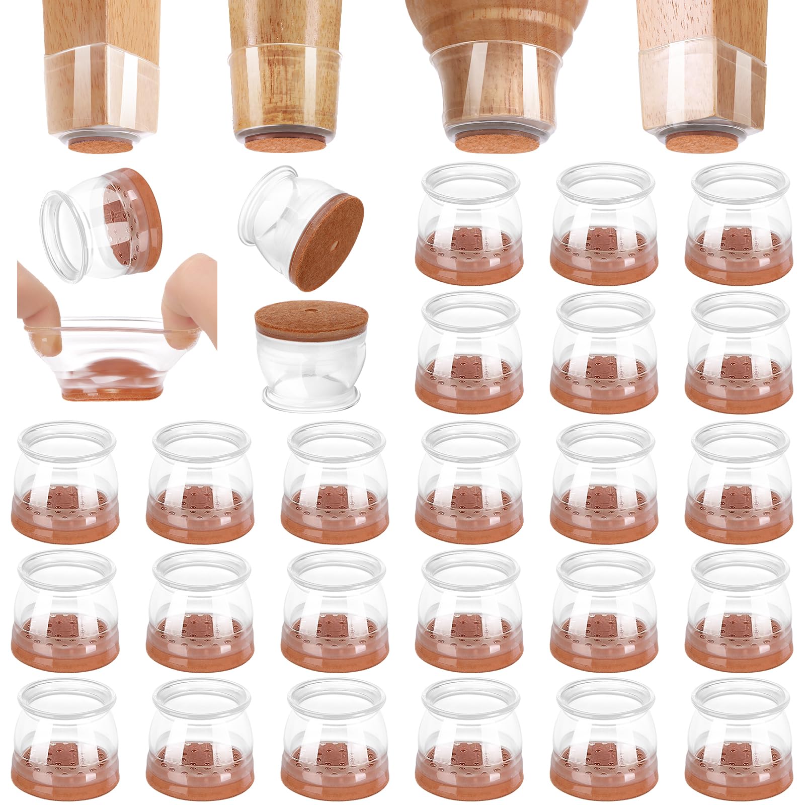 CHUNZEXI 24 Pack Chair Leg Floor Protectors, Universal L Clear, Silicone