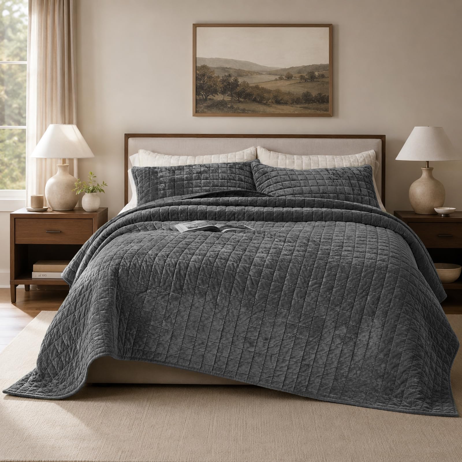 Quilt Set Oversized King Size 120x120 Luxurious Velvet Bedding Sets with 2 Pillo
