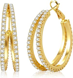 Senteria Double Silver Plated Hoop Earrings for Women with Cubic Zirconia