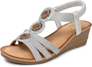 SHIBEVER Sandali da donna con zeppa bassa: sandali con zeppa elastica con cinturino alla caviglia, sandali eleganti da donna, comodi estivi