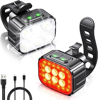 Bike Lights Set Super Bright, CIRYCASE USB Rechargeable Bike Light | IP65 Waterproof Cycle Lights with Spot & Flood Beam, 2 x 4 + 2 x 6 Lighting Modes Bike Lights Front and Back for Night Riding