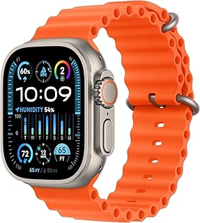Apple Watch Ultra 2 [GPS + Cellular, 49mm] - Rugged Titanium Case with Orange Ocean Band, One Size (Renewed Premium)