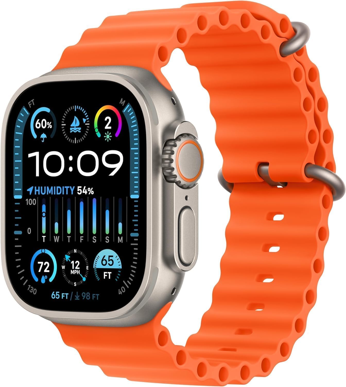 Apple Watch Ultra 2 [GPS + Cellular, 49mm] - Rugged Titanium Case with Orange Oc