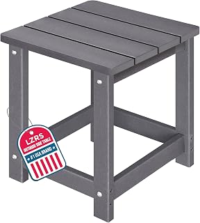LZRS Patio Side Table, Heavy Duty HDPE Outdoor End Table with Wood Texture, Weatherproof Composite Table for Adirondack Chairs, Deck, Pool, Indoor/Outdoor, No Peeling or Cracking(Grey)